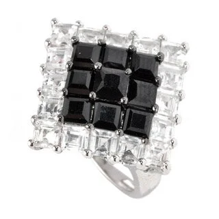 Five-heart ring-Platinum Over Sterling Silver Black Spinel and Cubic Zirconia Ring