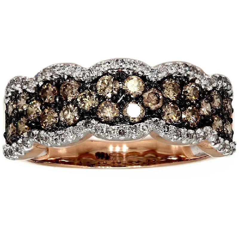 Deep obsidian ring-Pompeii3 10k Rose Gold 1 Ct TDW Champagne Diamond Wedding Ring Women Anniversary Band