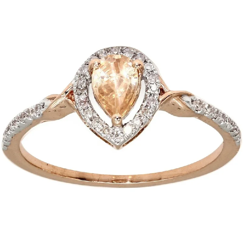 Pulse-wave ring-Pompeii3 10k Rose Gold 3/4 Ct. TDW Pear Shape Morganite & Diamond Halo Anniversary Ring