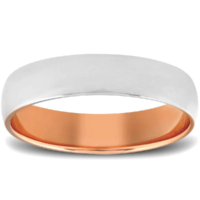 Dainty filigree ring-Pompeii3 10k Rose Gold Mens 5mm Two Tone Ring Polished Wedding Band