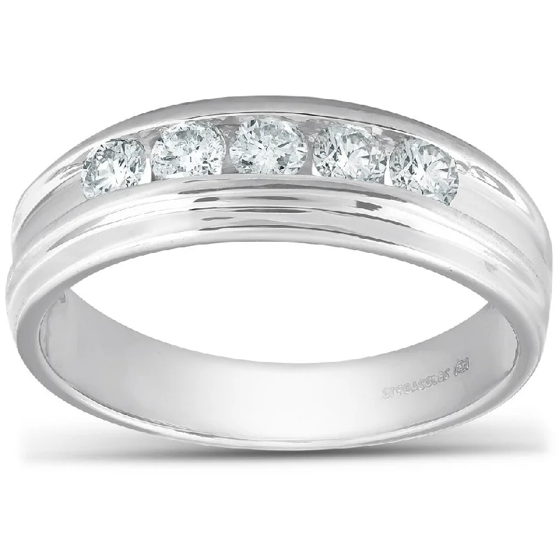 Pompeii3 10k White Gold 1/2 Ct TDW Diamond Channel Set Wedding Ring Mens Band