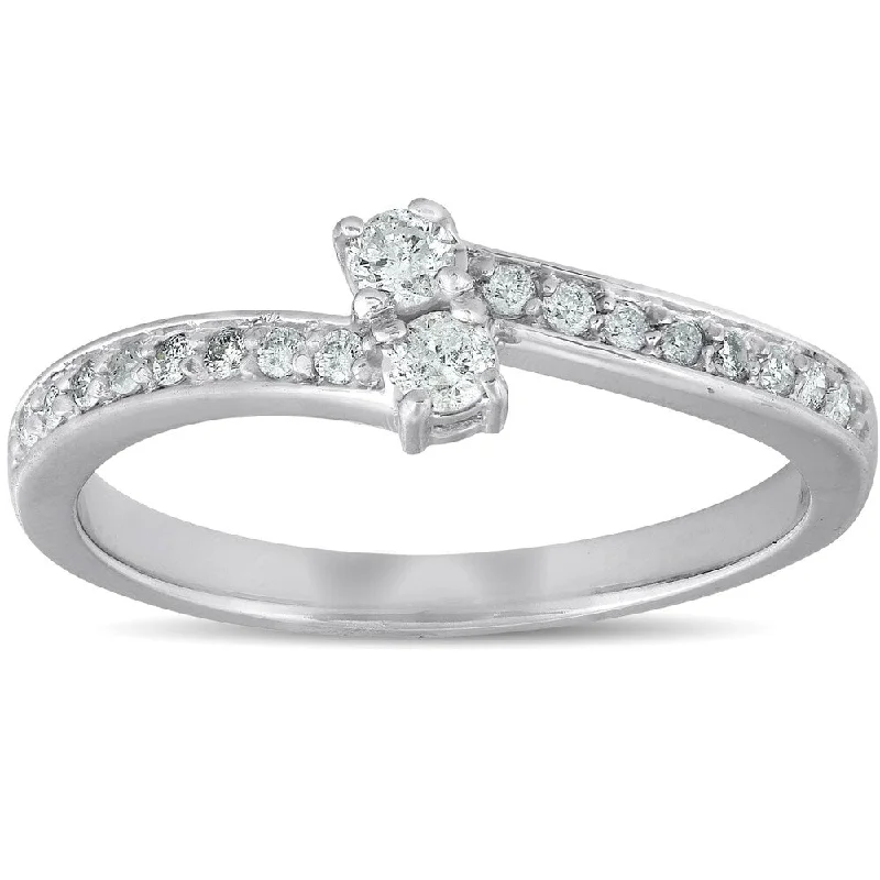 Hand-grooved ring-Pompeii3 10k White Gold 1/4 ct TDW Two Stone Diamond Ring