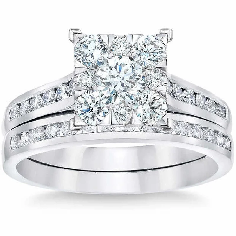 Wire-curve ring-Pompeii3 10k White Gold 2ct TDW Diamond Square Framed Bridal Set