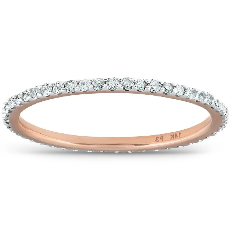 Shimmering stone ring-Pompeii3 14k Rose Gold 3/8 ct TDW Diamond Eternity Ring Womens Stackable Wedding Anniversary Band