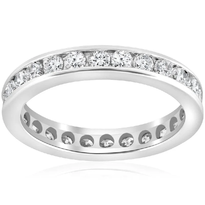 Layered tier ring-Pompeii3 14k White Gold 1 1/2 Ct TDW Diamond Eternity Ring Channel Set Womens Wedding Band