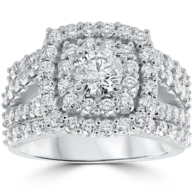 Layered tier ring-Pompeii3 14k White Gold 3ct TDW Diamond Cushion Halo Bridal Set