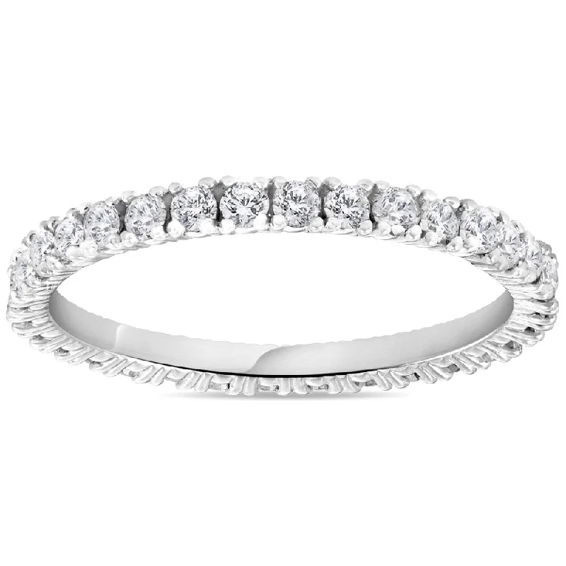 Clasped gem ring-Pompeii3 14k White Gold 5/8 ct TDW Diamond Stackable Wedding Ring Womens Anniversary Band