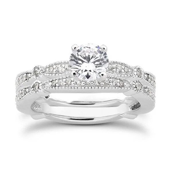 Buried ring-Pompeii3 14k White Gold 7/8ct TDW Vintage Pave Diamond Bridal Set (G-H, I1-I2)