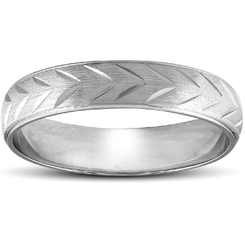 Subtle arc ring-Pompeii3 14k White Gold Chevron Brushed Mens Wedding Band