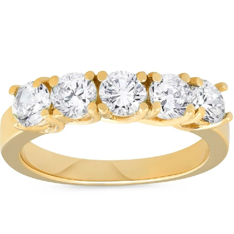 Fine-level ring-Pompeii3 14k Yellow Gold 1 1/2 ct TDW Five Stone Diamond Wedding Ring Womens Anniversary Band - White