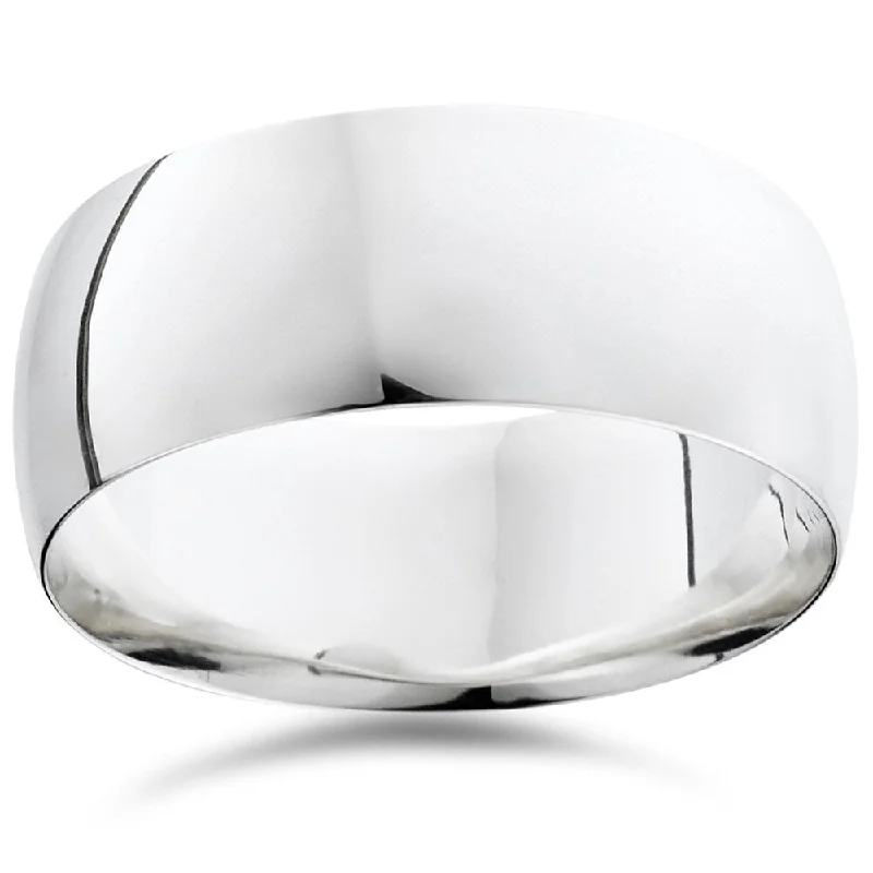 Brushed steel ring-Pompeii3 950 Platinum Plain High Polished Ring 9mm Dome Wedding Band - White