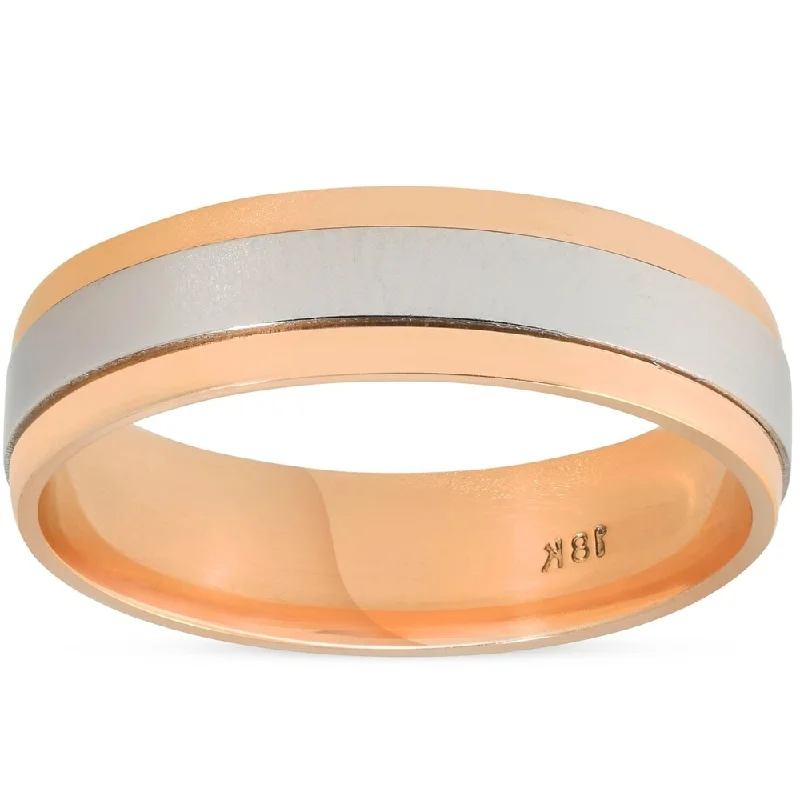 Shimmering jade ring-Pompeii3 Platinum & 14k Rose Gold Two Tone 6MM Flat High Polished Mens Comfort Fit Wedding Band - White