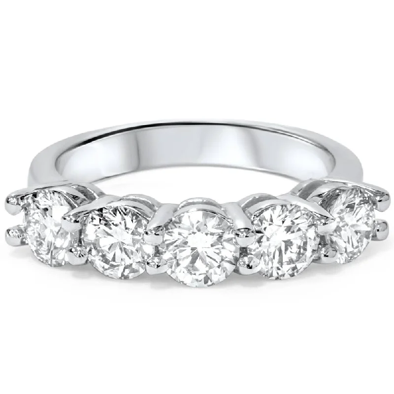 Fused-ring band-Pompeii3 Platinum 2 ct TDW Diamond Wedding Ring Five Stone Womens Anniversary Band