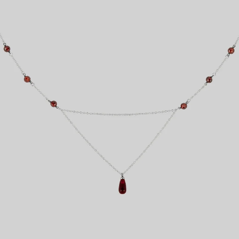 Fine-cut necklace-RELISH. Medieval Red Glass Droplet Necklace - Silver