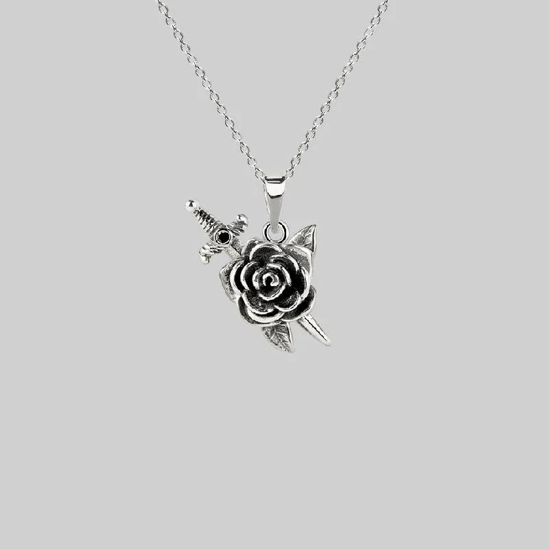 Dimpled necklace-RHAPSODY. Dagger Through Rose Necklace - Silver