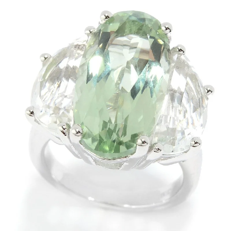 Layered tier ring-Rhodium Over Sterling Silver 11.6ctw Green Amethyst & White Quartz Ring