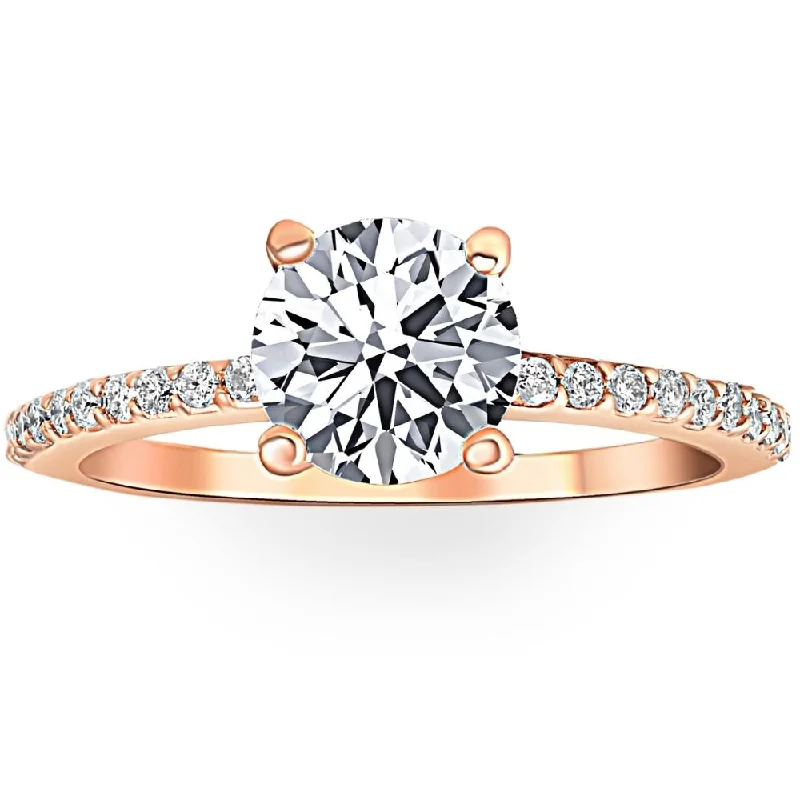 Stippled band ring-Rose Gold 1 3/4ct Diamond Engagement Ring Solitaire 14k Lab Grown