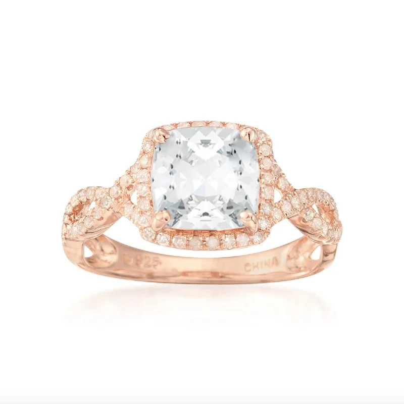 Retro citrine ring-Rose Gold Plated Over Sterling Silver Crystal and White Topaz Solitaire Ring