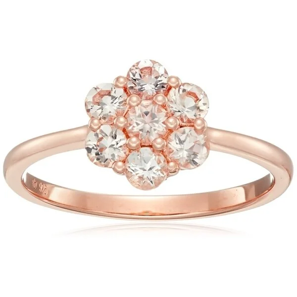 Glowing ruby ring-Rose Gold-Plated Silver Morganite Round Flower Ring, Size 7 - Pink