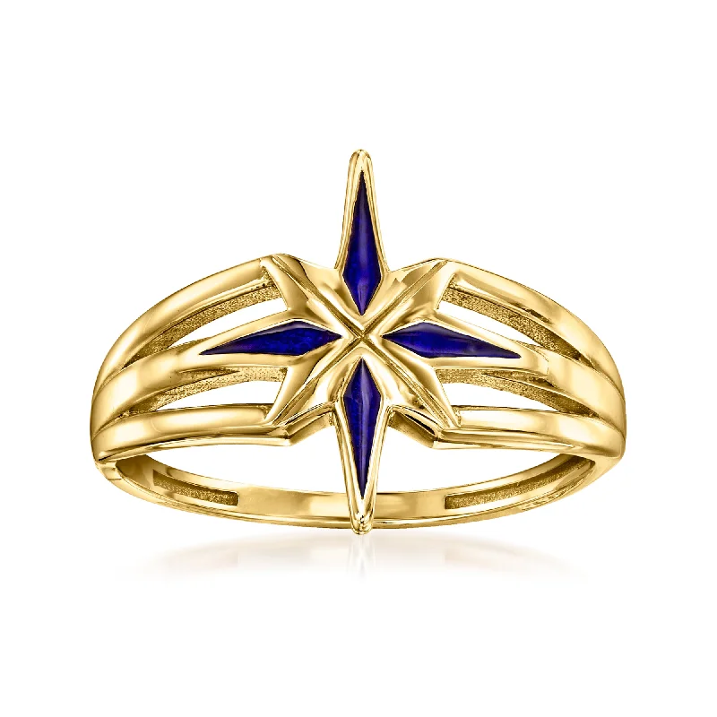 Fine-cut ring-Ross-Simons 14kt Yellow Gold Star Ring With Blue Enamel