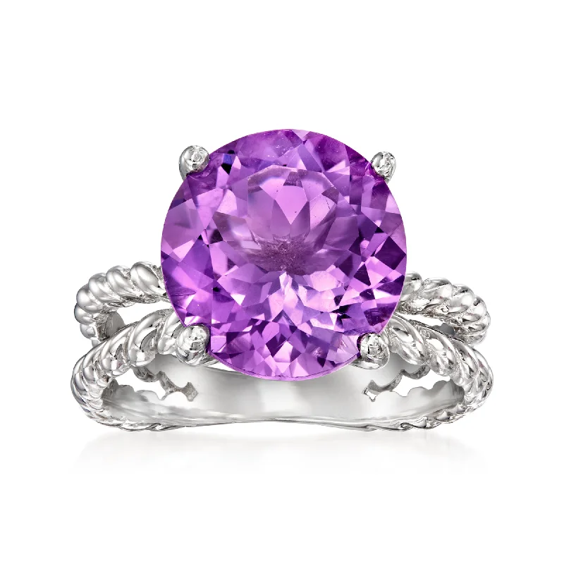 Curving band ring-Ross-Simons Amethyst Open-Space Roped Ring in Sterling Silver