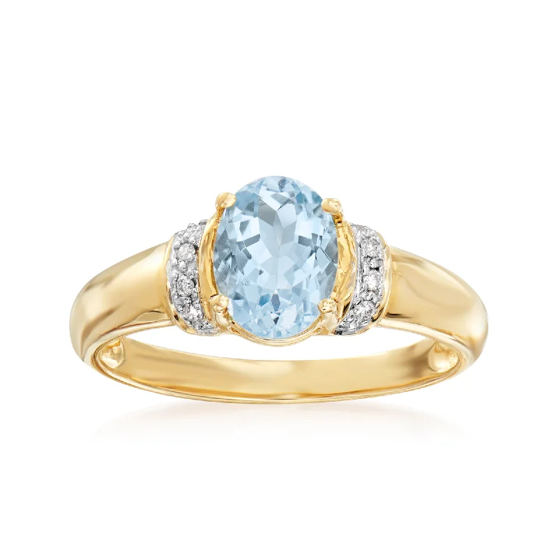 Clean cut ring-Ross-Simons Aquamarine Ring With Diamond Accents in 14kt Yellow Gold