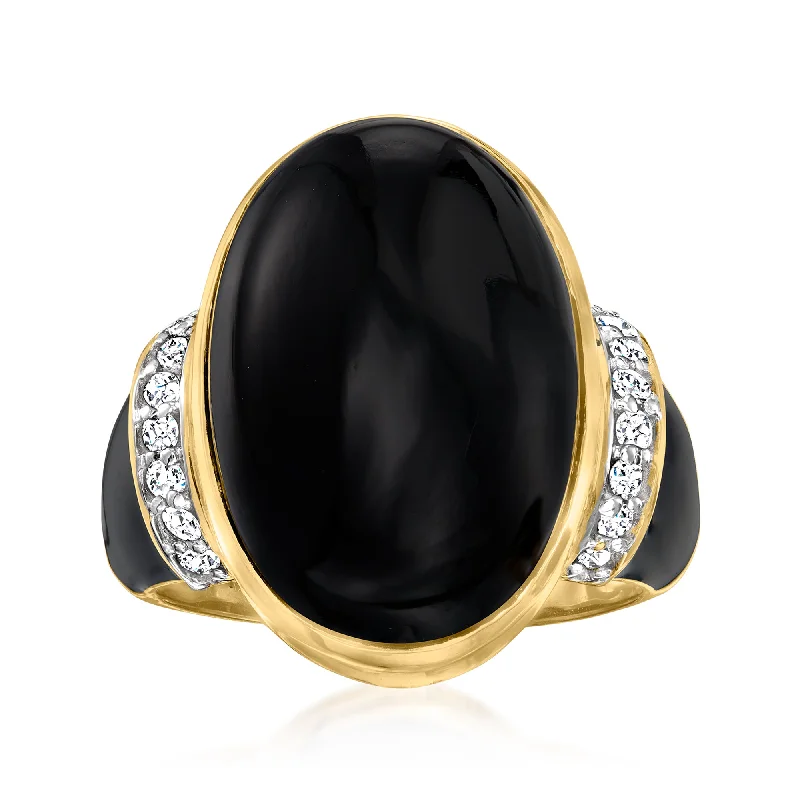 Satin titanium ring-Ross-Simons Black Onyx and Diamond Ring With Black Enamel in 18kt Gold Over Sterling