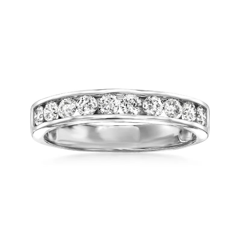 Flexible stone ring-Ross-Simons Channel-Set Diamond Wedding Band in 14kt White Gold