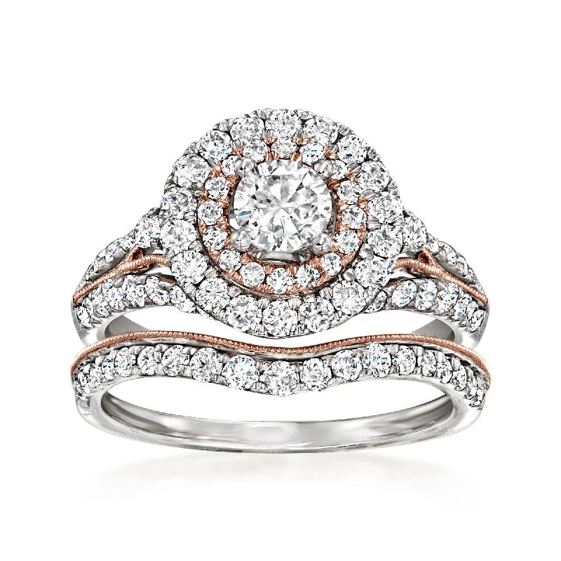 Broad-level ring-Ross-Simons Diamond Bridal Set: Engagement and Wedding Rings in 14kt 2-Tone Gold