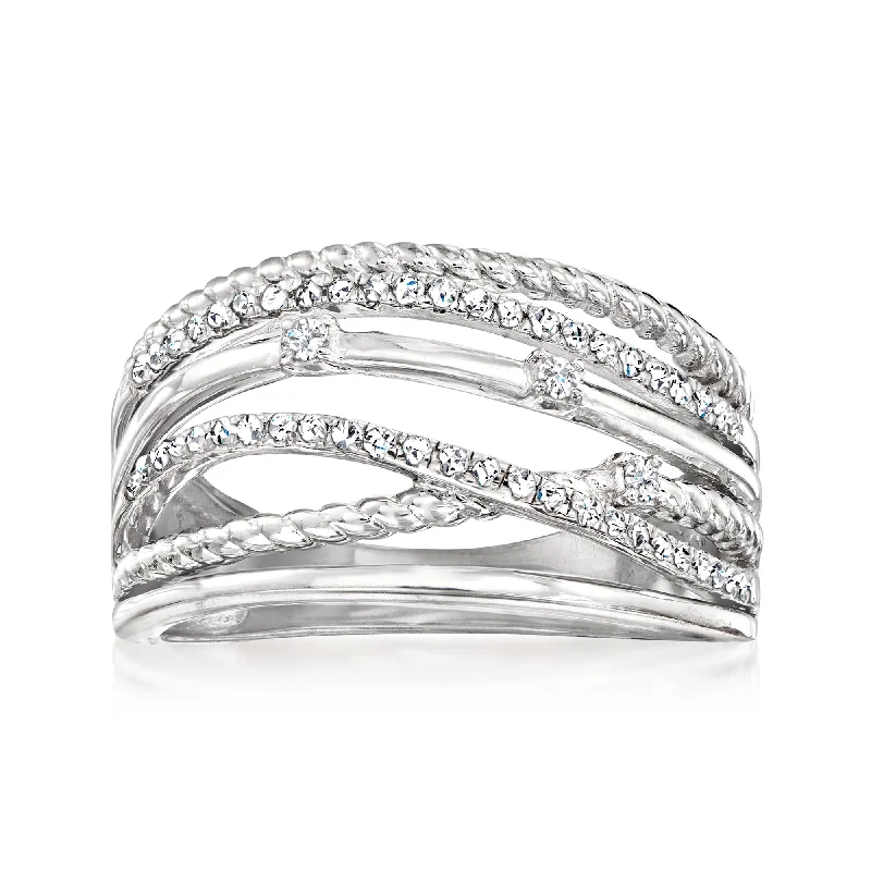 Raised-tier ring-Ross-Simons Diamond Highway Ring in Sterling Silver