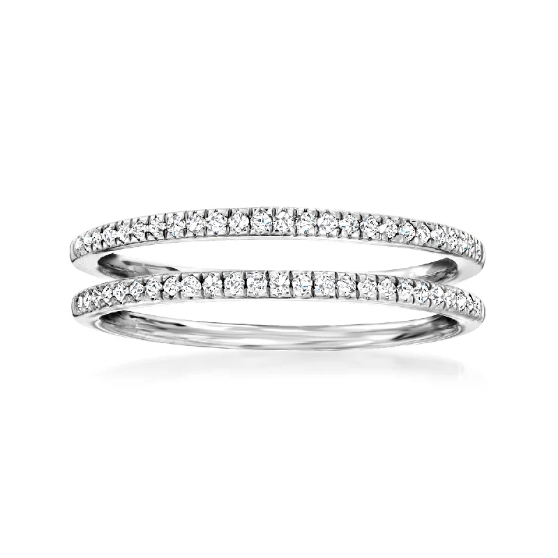 Solid-set pave ring-Ross-Simons Diamond Jewelry Set: 2 Stackable Rings in Sterling Silver