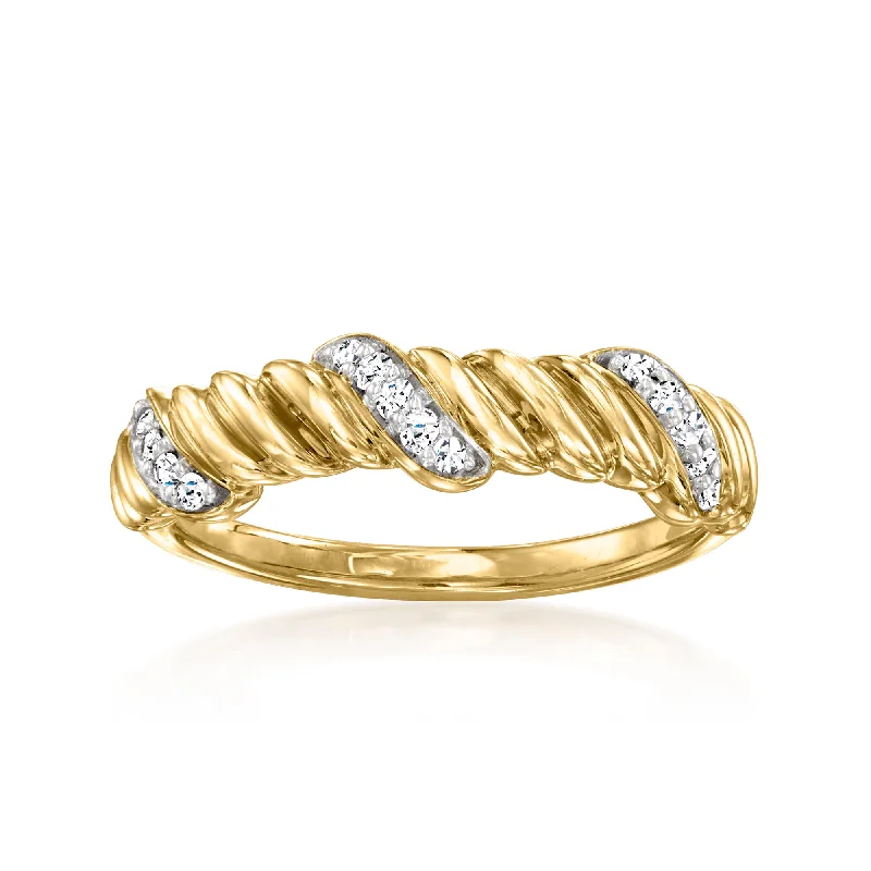 Parted-tier ring-Ross-Simons Diamond Twisted Ring in 14kt Yellow Gold