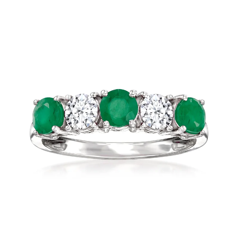 Ten-gem ring-Ross-Simons Emerald and . Lab-Grown Diamond Ring in 14kt White Gold