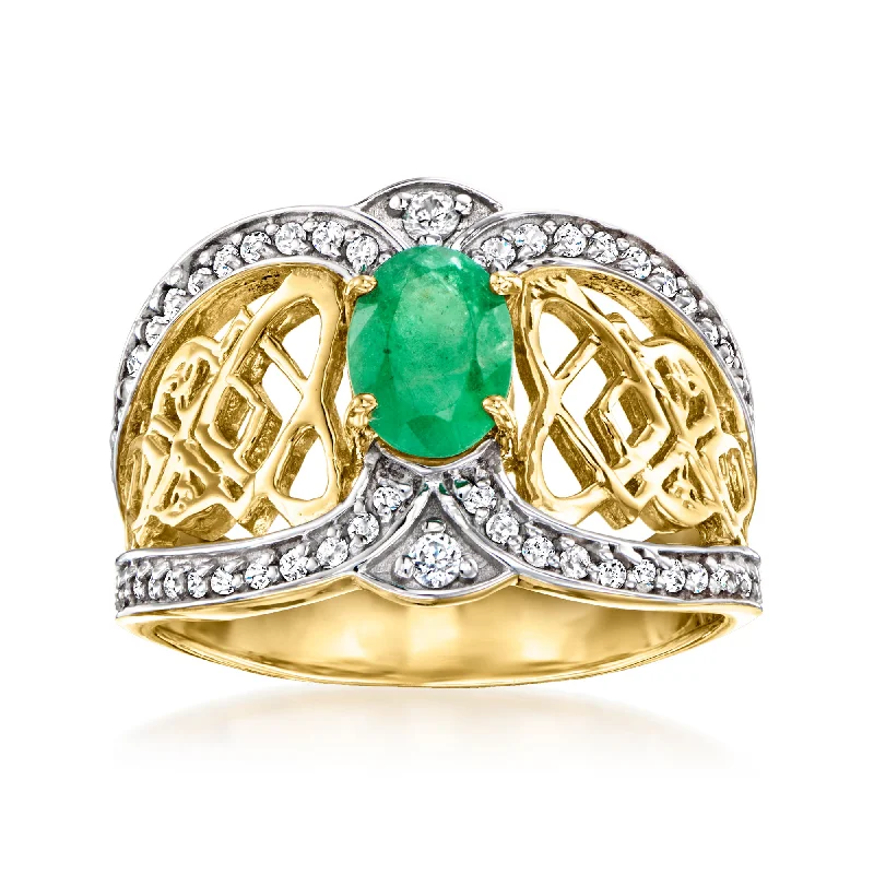 Nonagonal stone ring-Ross-Simons Emerald and . White Zircon Celtic Knot Ring in 18kt Gold Over Sterling