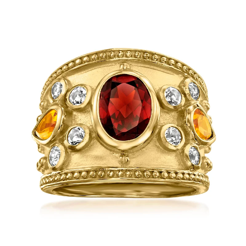 Grooved pattern ring-Ross-Simons Garnet and . Citrine Ring With . White Topaz in 18kt Gold Over Sterling