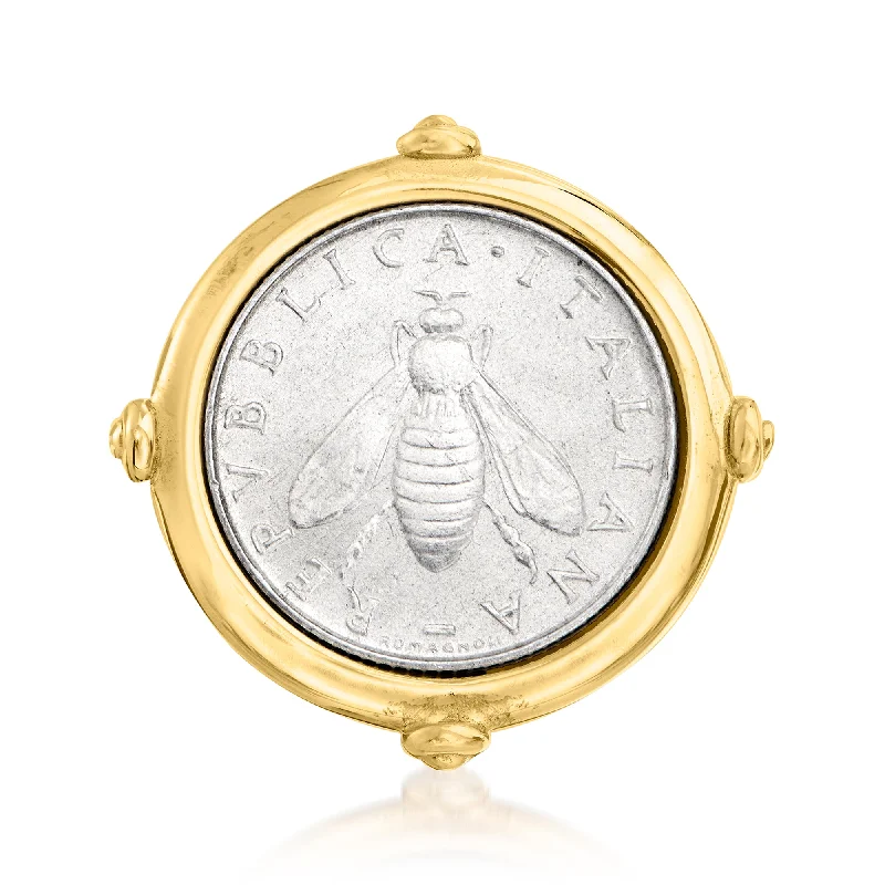 Engraved initial ring-Ross-Simons Italian 18kt Gold Over Sterling 2-Lira Bee Coin Ring