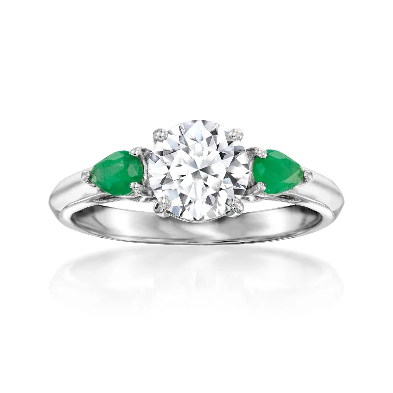 Faint silver ring-Ross-Simons Lab-Grown Diamond Ring With . Emeralds in 14kt White Gold