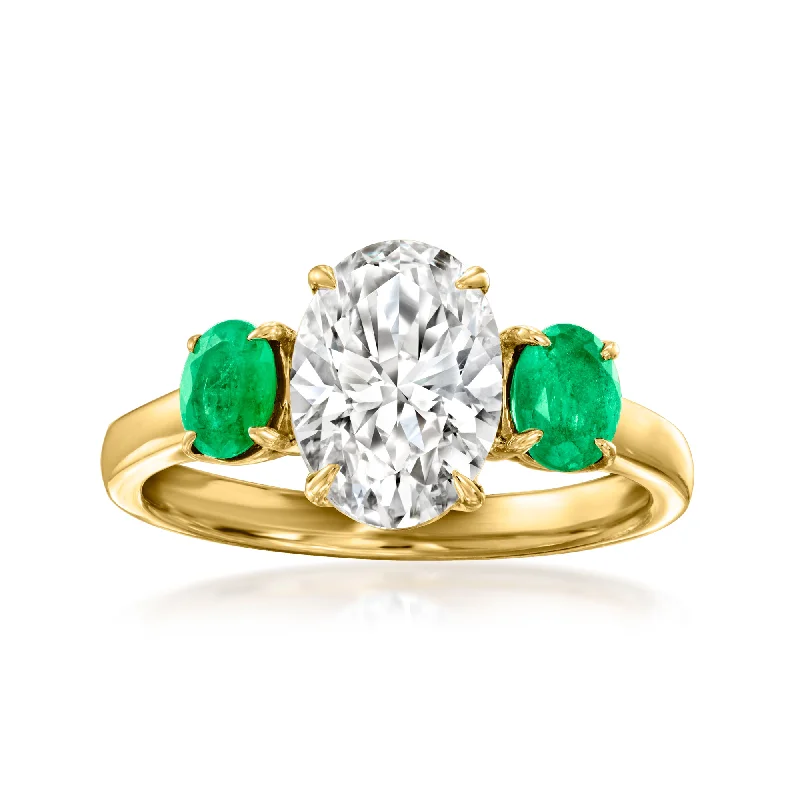 Fluid ring-Ross-Simons Lab-Grown Diamond Ring With . Emeralds in 14kt Yellow Gold