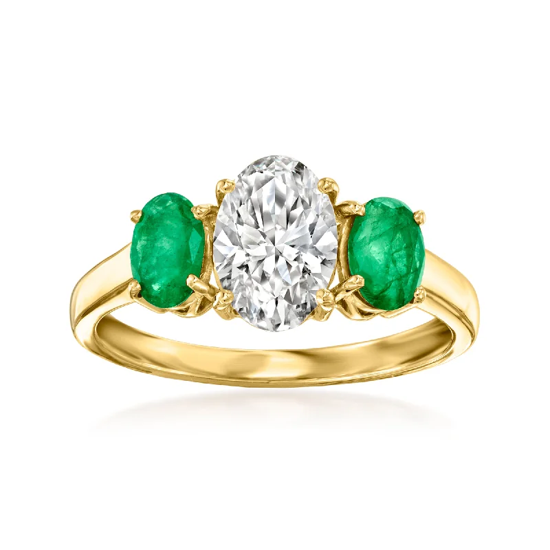 Glowing quartz ring-Ross-Simons Lab-Grown Diamond Ring With . Emeralds in 14kt Yellow Gold