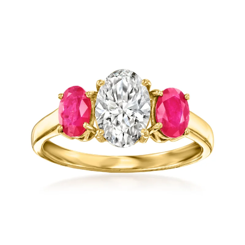 Sharp stone ring-Ross-Simons Lab-Grown Diamond Ring With Rubies in 14kt Yellow Gold