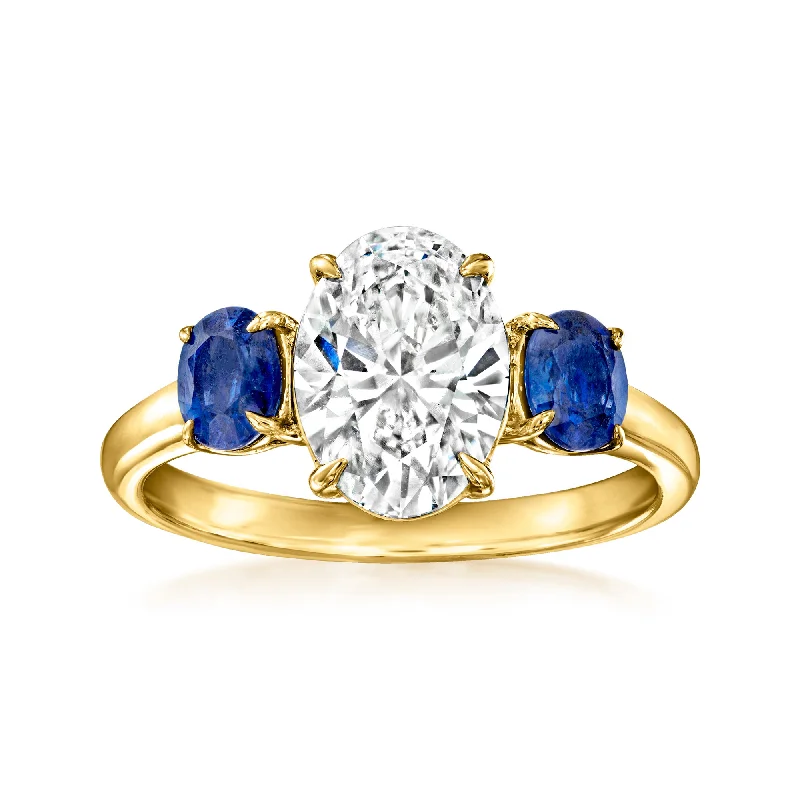 Nonagonal stone ring-Ross-Simons Lab-Grown Diamond Ring With Sapphires in 14kt Yellow Gold