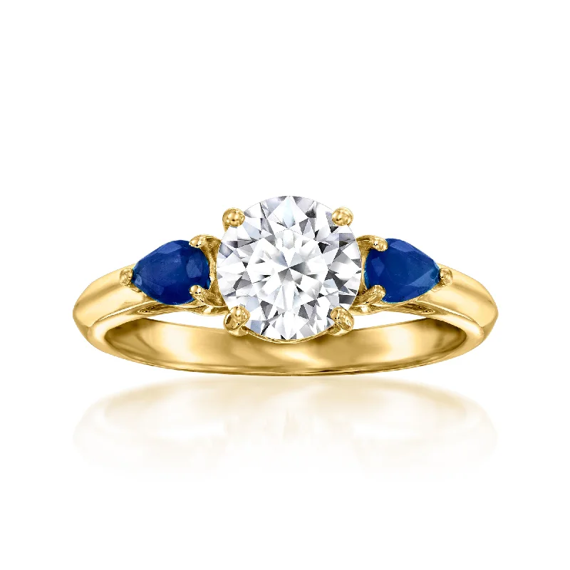 Stamped gem ring-Ross-Simons Lab-Grown Diamond Ring With . Sapphires in 14kt Yellow Gold