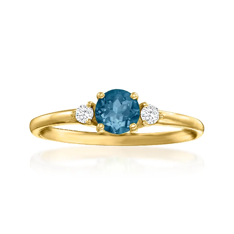 Curving band ring-Ross-Simons London Blue Topaz and . Diamond Ring in 14kt Yellow Gold