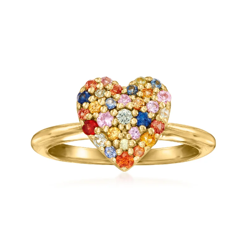 Satin titanium ring-Ross-Simons Multicolored Sapphire Heart Ring in 18kt Gold Over Sterling