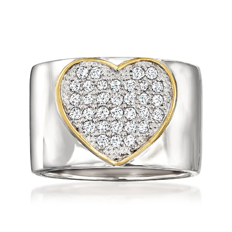 Glowing citrine ring-Ross-Simons Pave Diamond Heart Ring in Sterling Silver With 14kt Yellow Gold