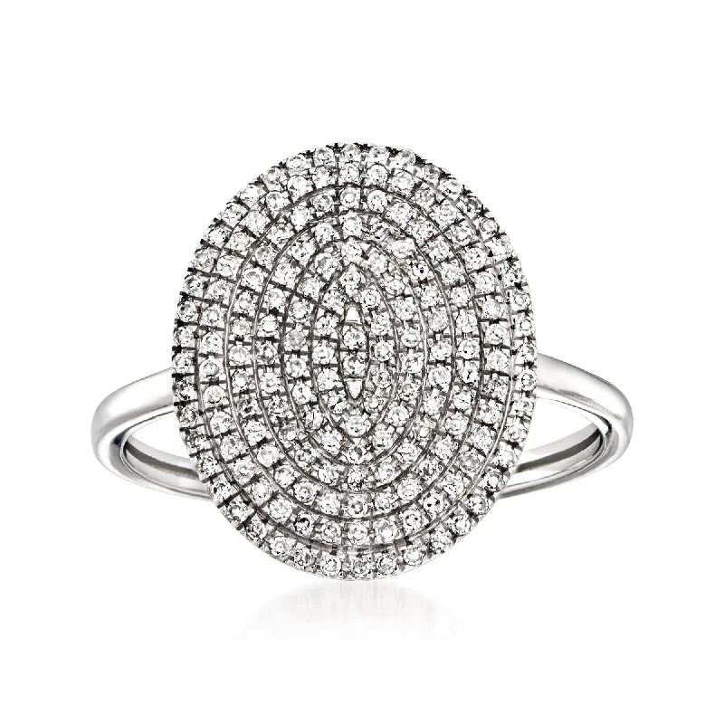 Subtle arc ring-Ross-Simons Pave Diamond Oval Ring in 14kt White Gold