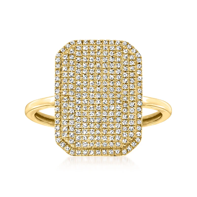 Classic emerald ring-Ross-Simons Pave Diamond Rectangular Ring in 14kt Yellow Gold