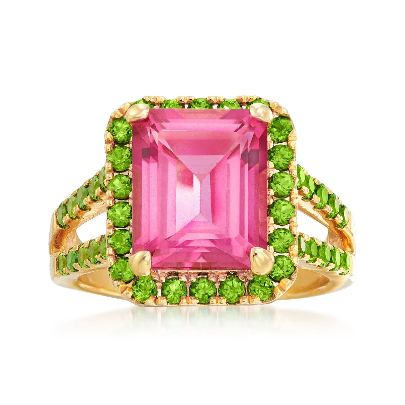 Layered tier ring-Ross-Simons Pink Topaz and Green Chrome Diopside Ring in 18kt Gold Over Sterling