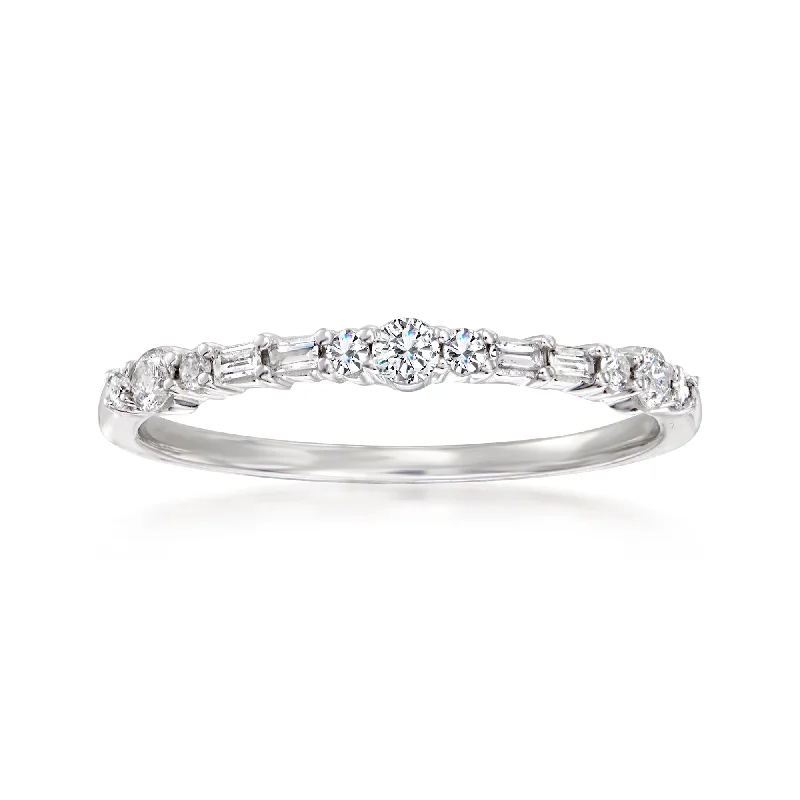 Open-horizon ring-Ross-Simons Round and Baguette Diamond Ring in 14kt White Gold