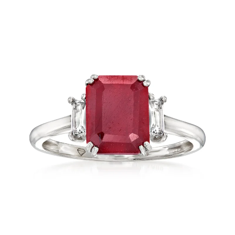 Pulse-wave ring-Ross-Simons Ruby Ring With . White Topaz in Sterling Silver